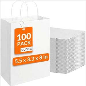 Sunee White Gift Bags with Handles 100 Pack